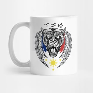 Philippine 3 Stars Sun / Tribal line Art Tiger / Black Panther / Baybayin word Lakas (Strength) Mug